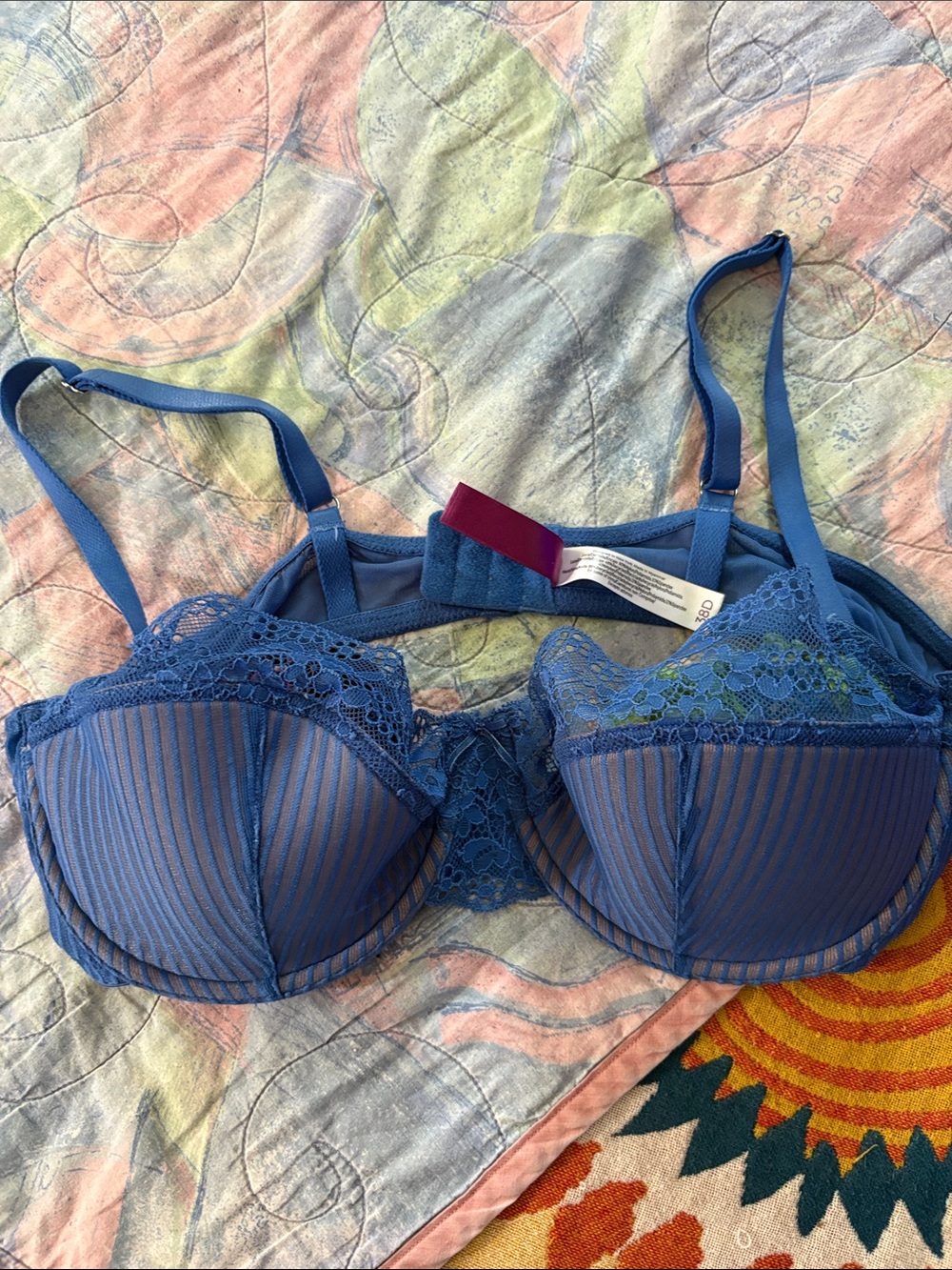 Adore Me Blue Lace-Trim Underwire Bra